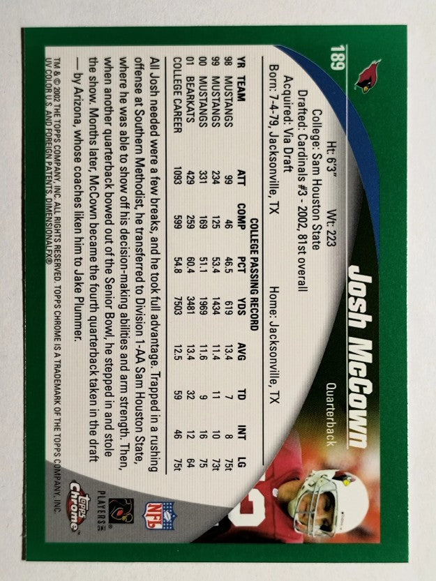 2002 Topps Chrome #189 Josh McCown RC
