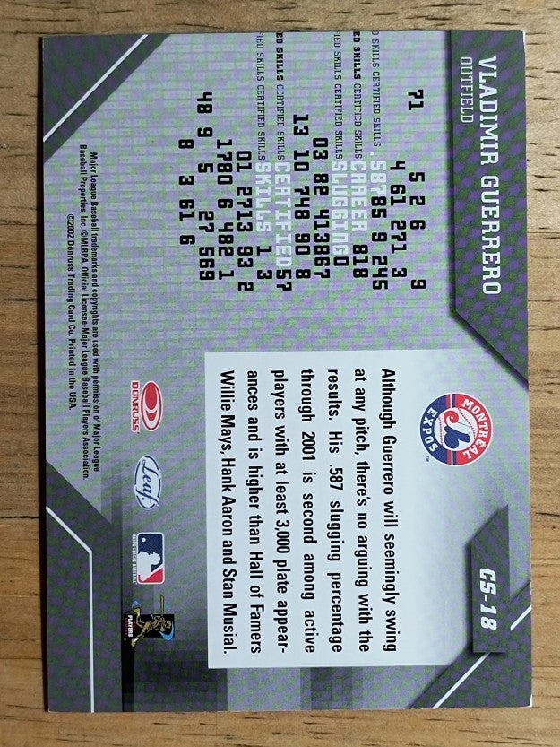 2002 Leaf Certified Skills #18 Vladimir Guerrero