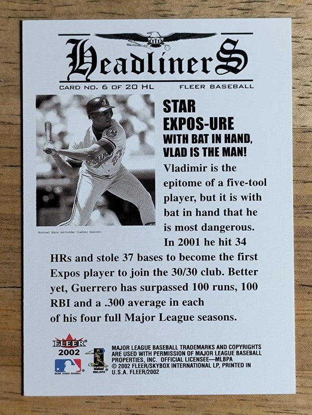 2002 Fleer Headliners #6 Vladimir Guerrero
