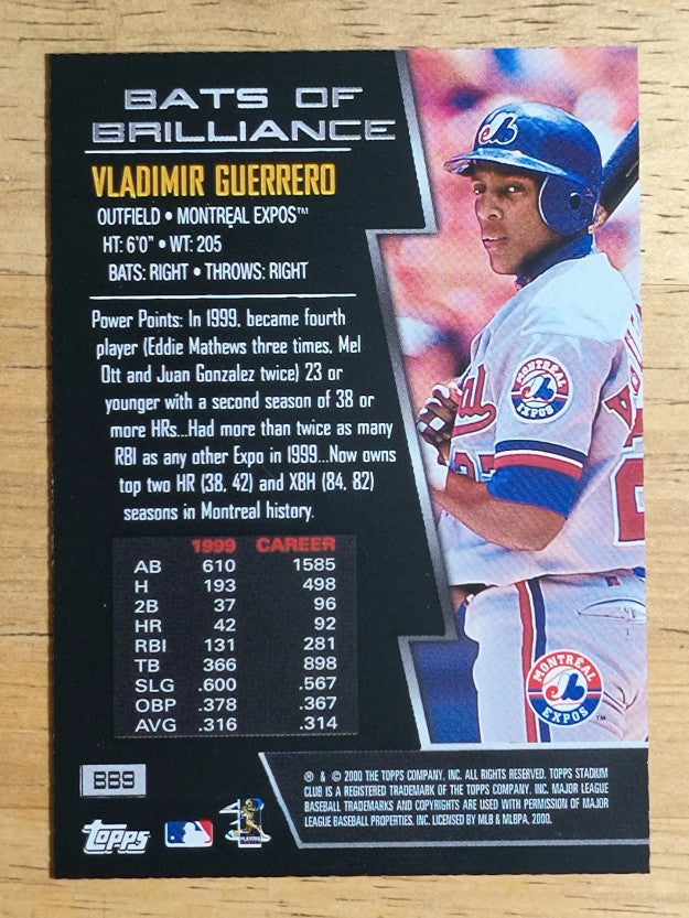2000 Stadium Club Bats of Brilliance #BB9 Vladimir Guerrero