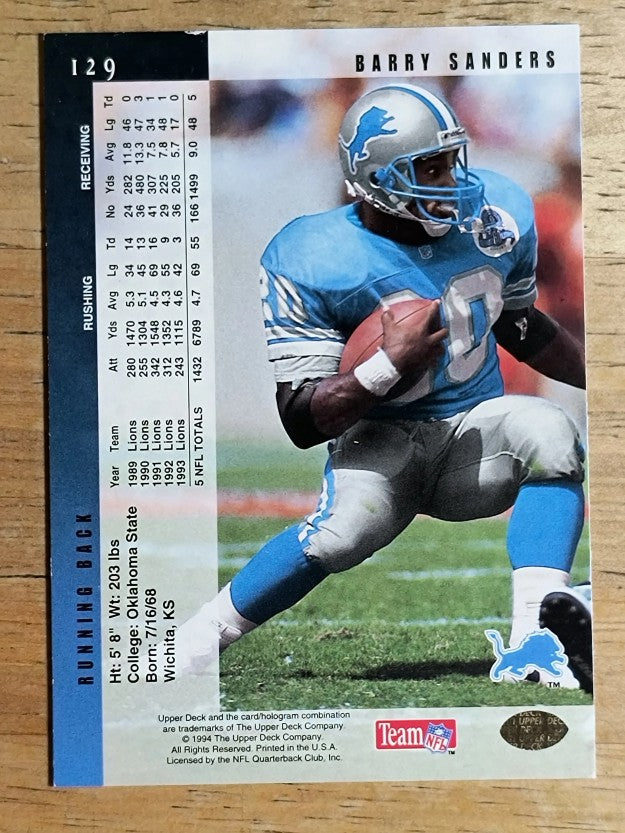 1994 Upper Deck Electric Silver #129 Barry Sanders (EXMT)