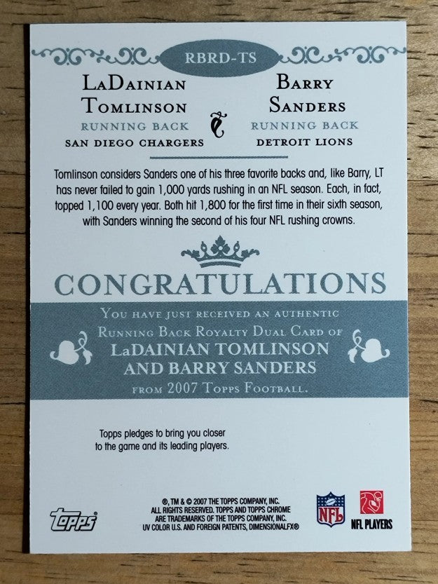2007 Topps Chrome Running Back Royalty #TS LaDainian Tomlinson/Barry Sanders