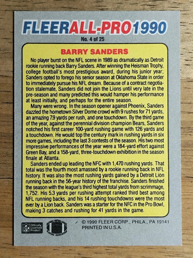 1990 Fleer All-Pros #4 Barry Sanders