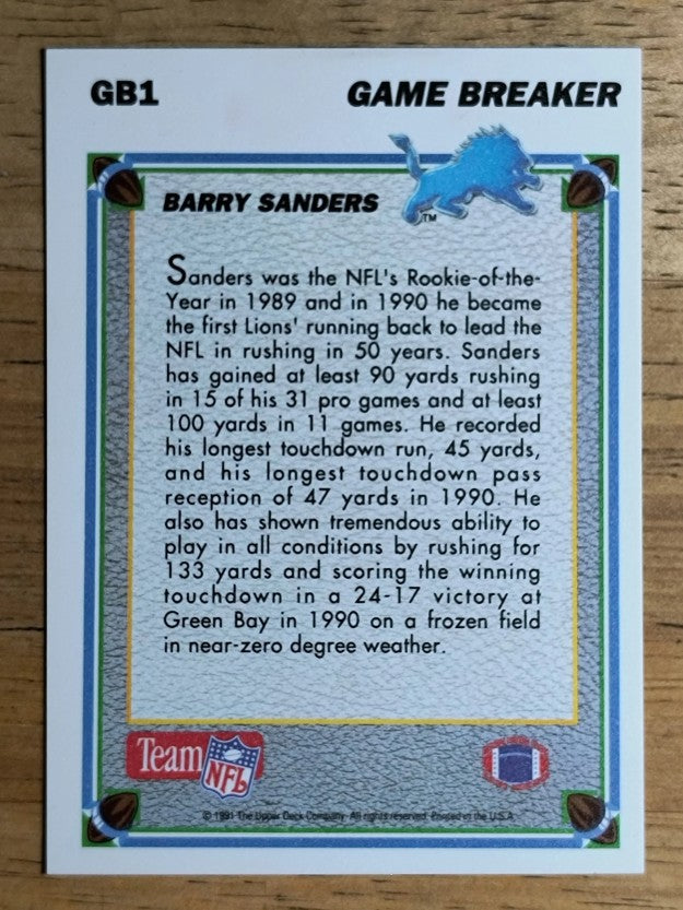 1991 Upper Deck Game Breaker Holograms #GB1 Barry Sanders