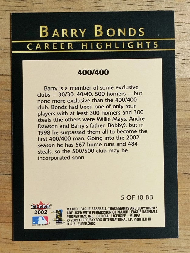 2002 Fleer Barry Bonds Career Highlights #5 Barry Bonds (NM)