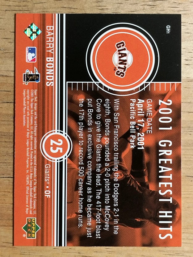 2002 Upper Deck 2001 Greatest Hits #GH1 Barry Bonds