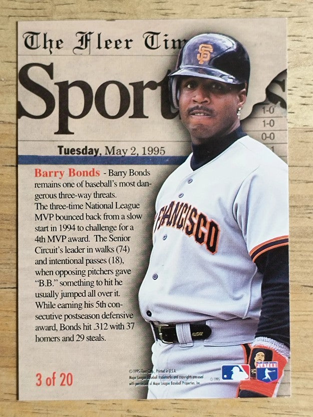 1995 Fleer Update Headliners #3 Barry Bonds