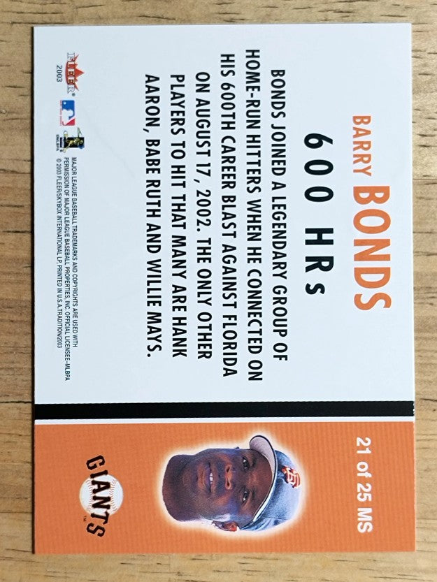2003 Fleer Tradition Milestones #21 Barry Bonds