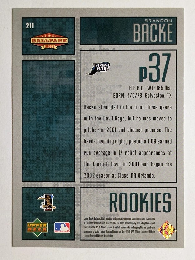 2002 Upper Deck Ballpark Idols #211 Brandon Backe ROO RC