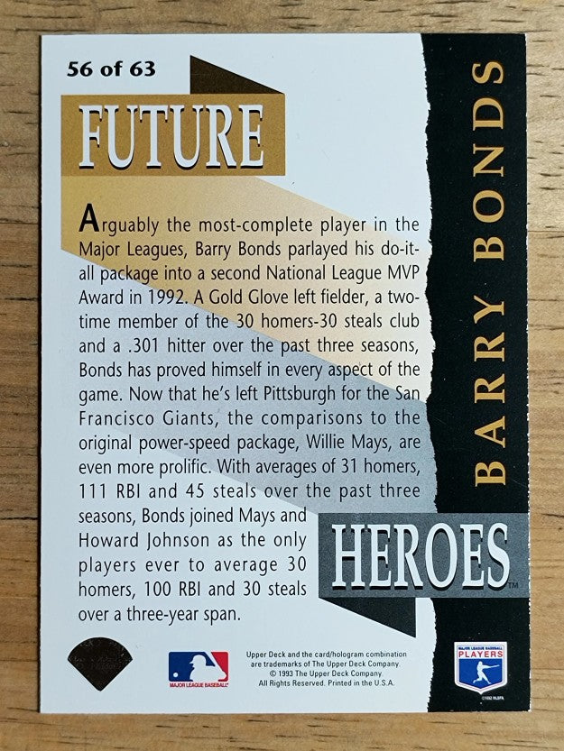 1993 Upper Deck Future Heroes #56 Barry Bonds