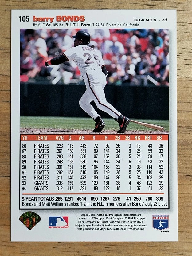 1995 Collector's Choice SE Silver Signature #105 Barry Bonds