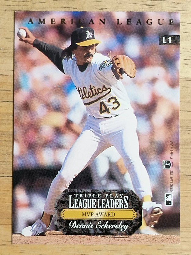 1993 Triple Play League Leaders #L1 Barry Bonds/Dennis Eckersley