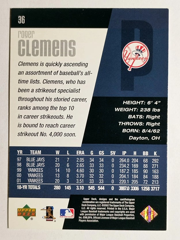 2002 Upper Deck Diamond Connection #36 Roger Clemens