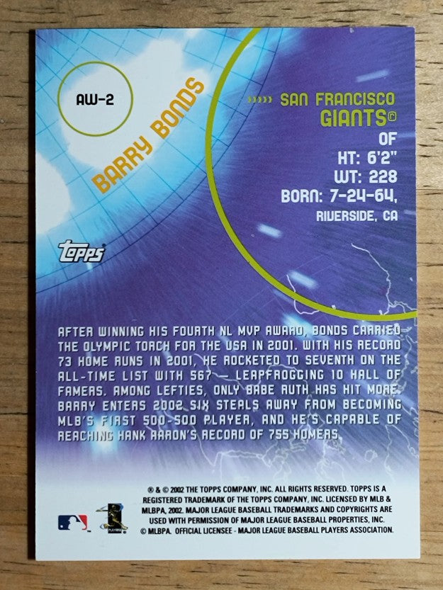 2002 Topps All-World Team #AW2 Barry Bonds