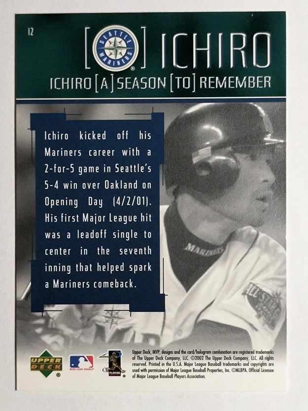 2002 Upper Deck MVP Ichiro A Season to Remember #I2 Ichiro Suzuki