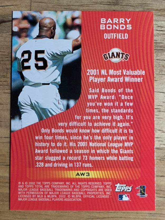 2002 Topps Total Award Winners #AW3 Barry Bonds