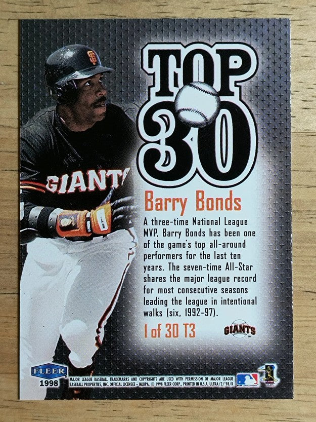 1998 Ultra Top 30 #1 Barry Bonds