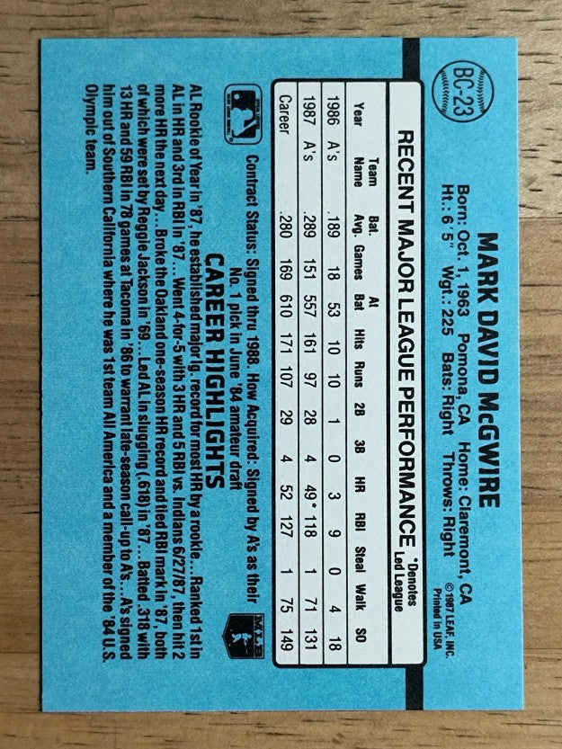1988 Donruss Bonus MVP's #BC23 Mark McGwire SP