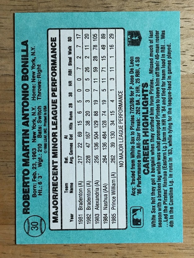 1986 Donruss Rookies #30 Bobby Bonilla XRC
