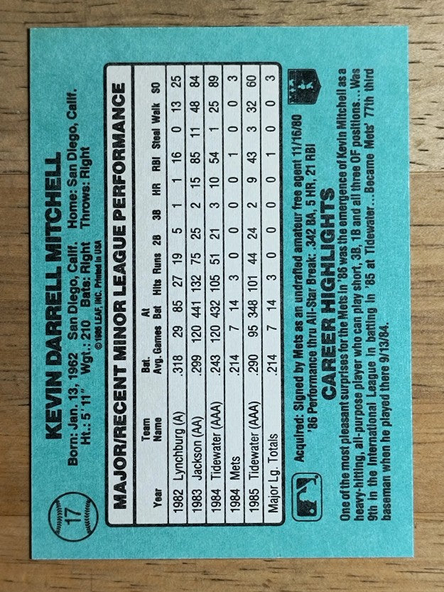 1986 Donruss Rookies #17 Kevin Mitchell XRC