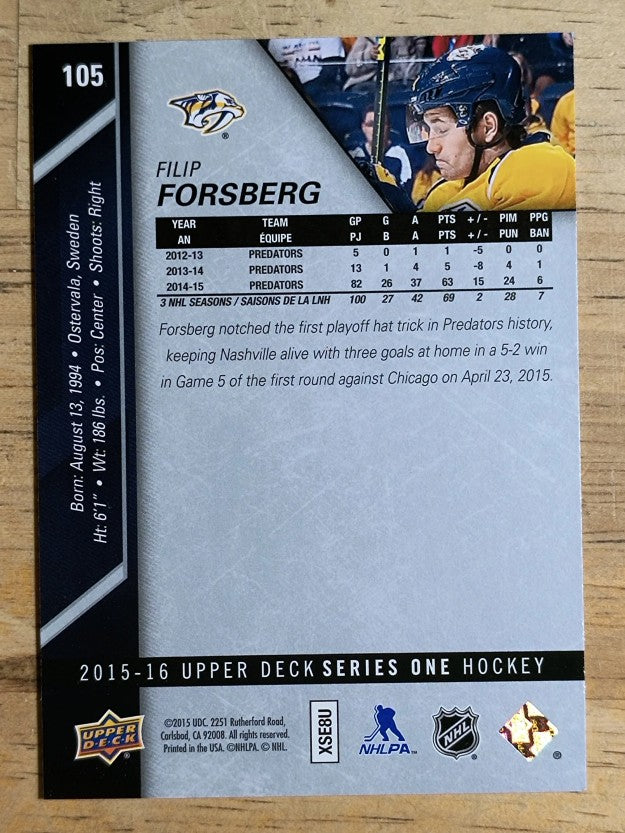2015-16 Upper Deck #105 Filip Forsberg