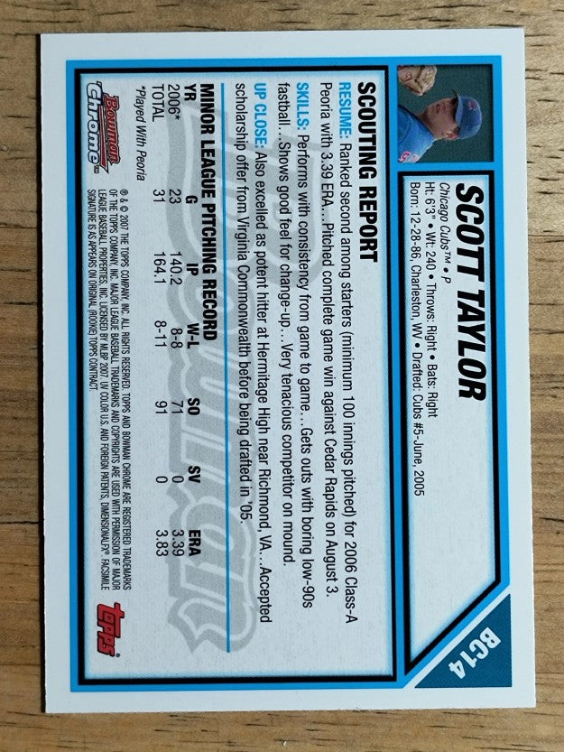 2007 Bowman Chrome Prospects #BC14 Scott Taylor
