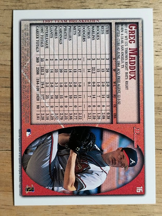 1998 Bowman International #16 Greg Maddux