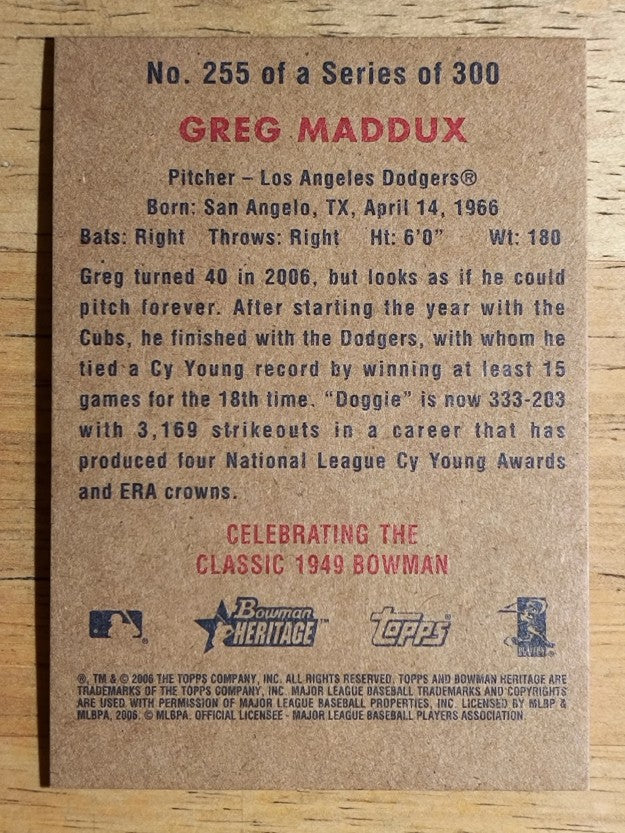2006 Bowman Heritage Chrome #255 Greg Maddux