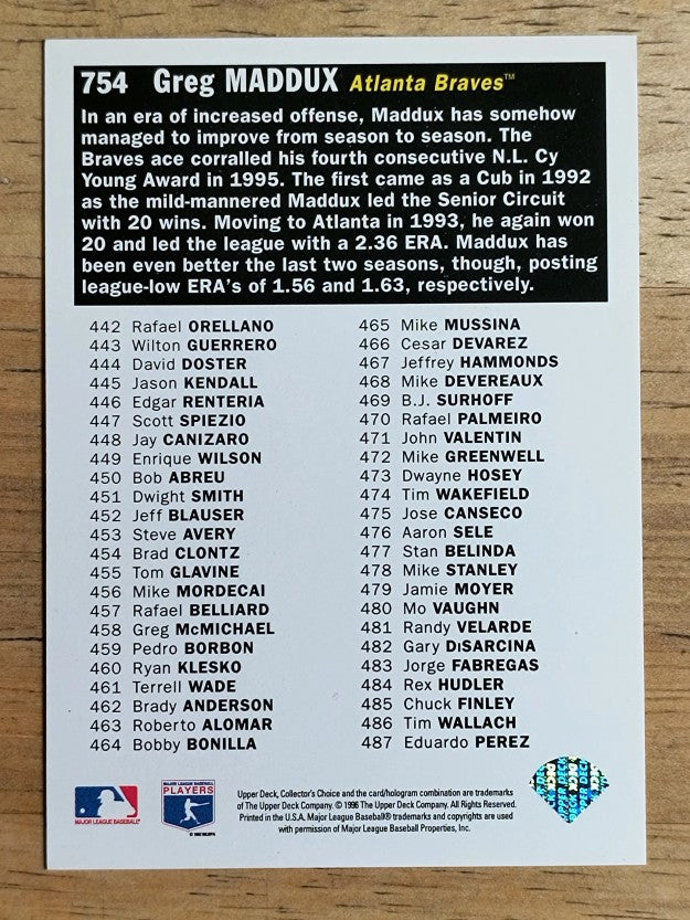 1996 Collector's Choice Silver Signature #754 Greg Maddux CL