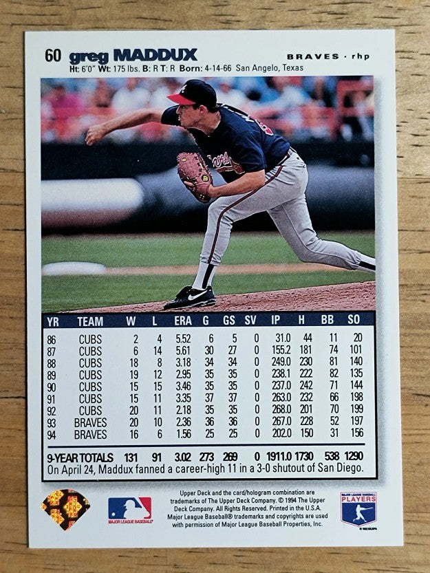 1995 Collector's Choice SE Silver Signature #60 Greg Maddux (EXMT)