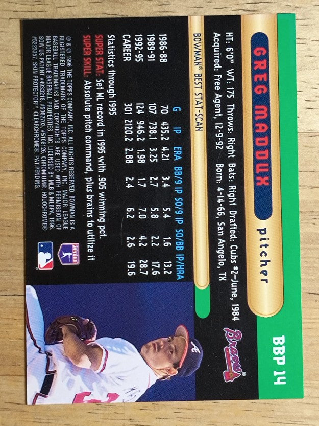1996 Bowman's Best Previews #BBP14 Greg Maddux