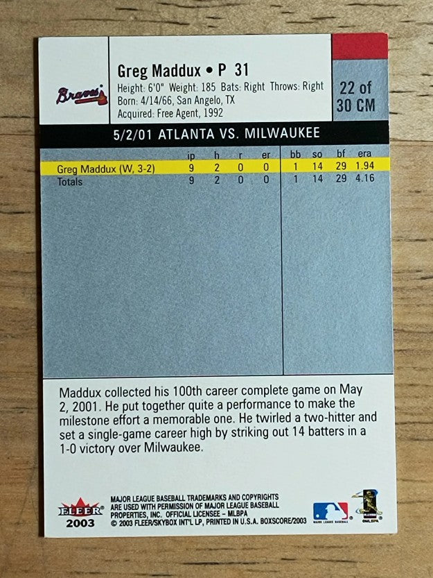 2003 Fleer Box Score Classic Miniatures #22 Greg Maddux (NM)