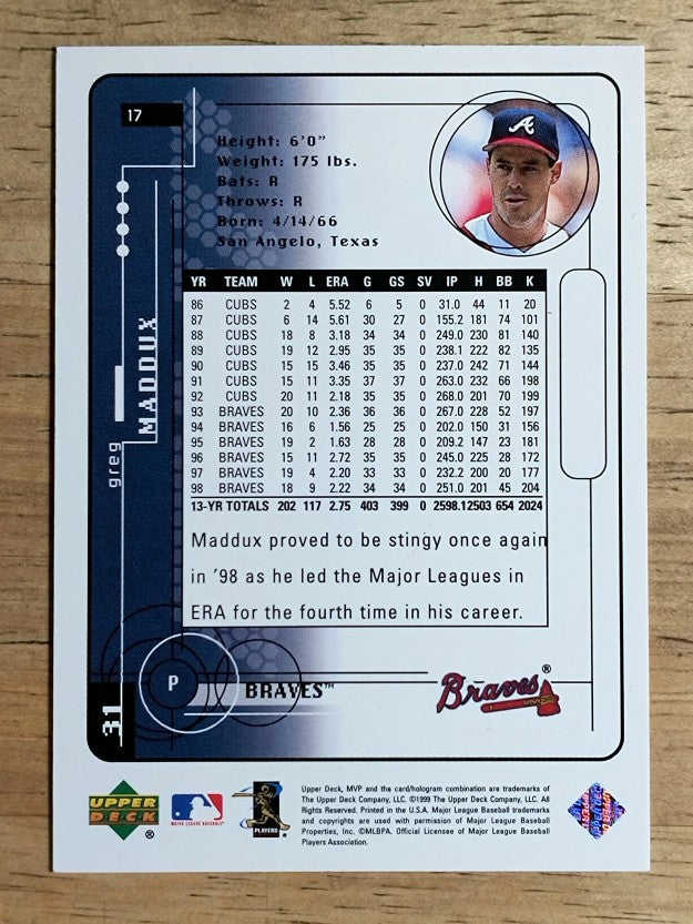 1999 Upper Deck MVP Silver Script #17 Greg Maddux