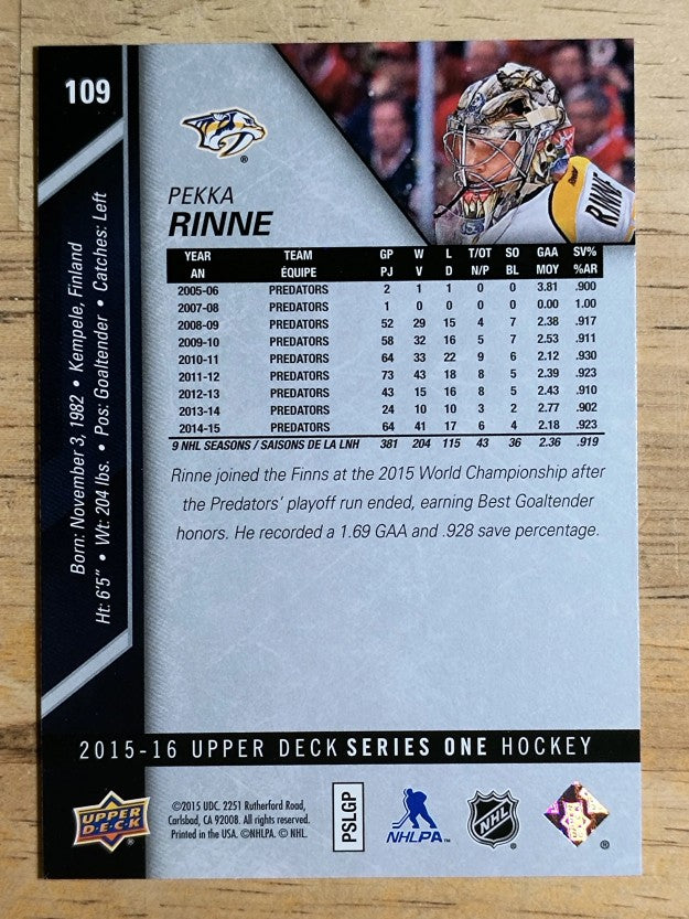 2015-16 Upper Deck #109 Pekka Rinne