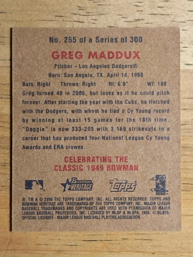 2006 Bowman Heritage Mini #255 Greg Maddux