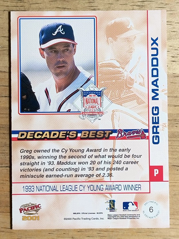2001 Pacific Decade's Best #N6 Greg Maddux