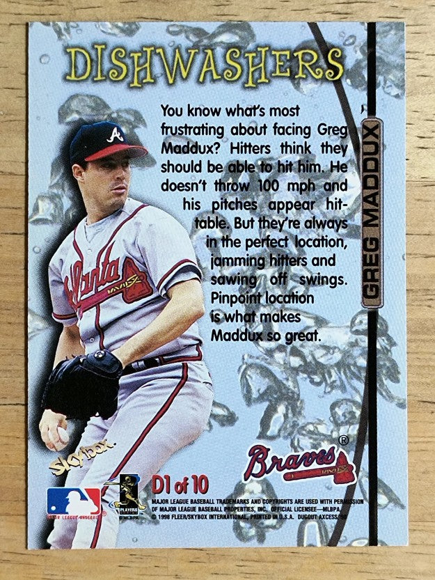 1998 SkyBox Dugout Axcess Dishwashers #D1 Greg Maddux (NM)