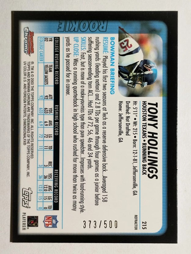 2003 Bowman Chrome Refractors #215 Tony Hollings