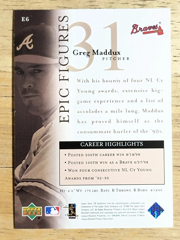 1999 SP Authentic Epic Figures #E6 Greg Maddux