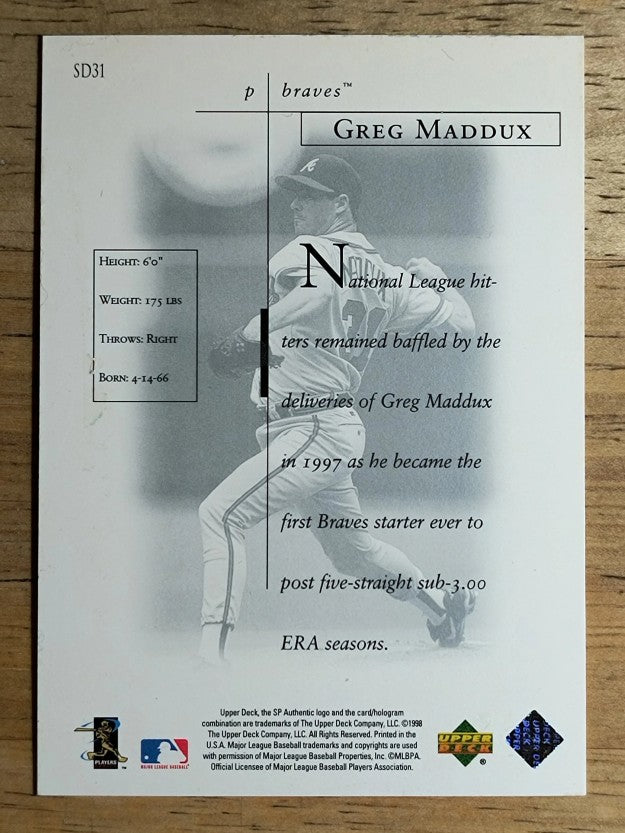1998 SP Authentic Sheer Dominance #SD31 Greg Maddux (NM)