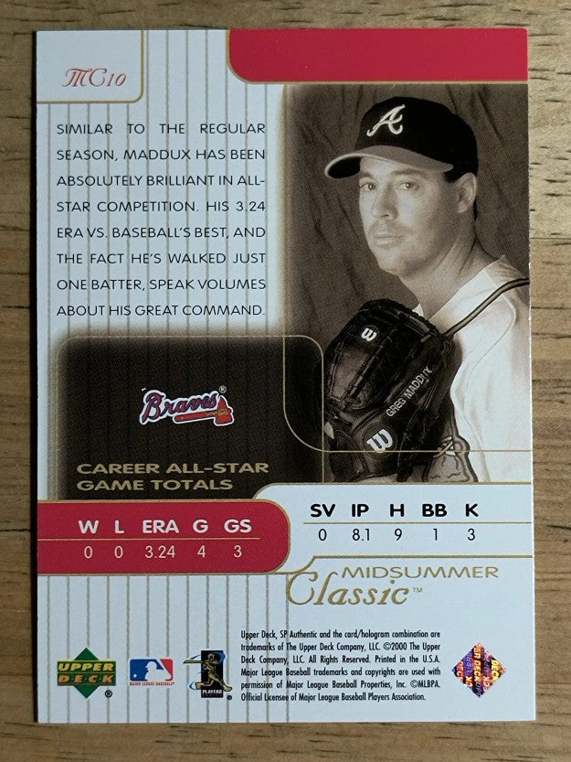 2000 SP Authentic Midsummer Classics #MC10 Greg Maddux
