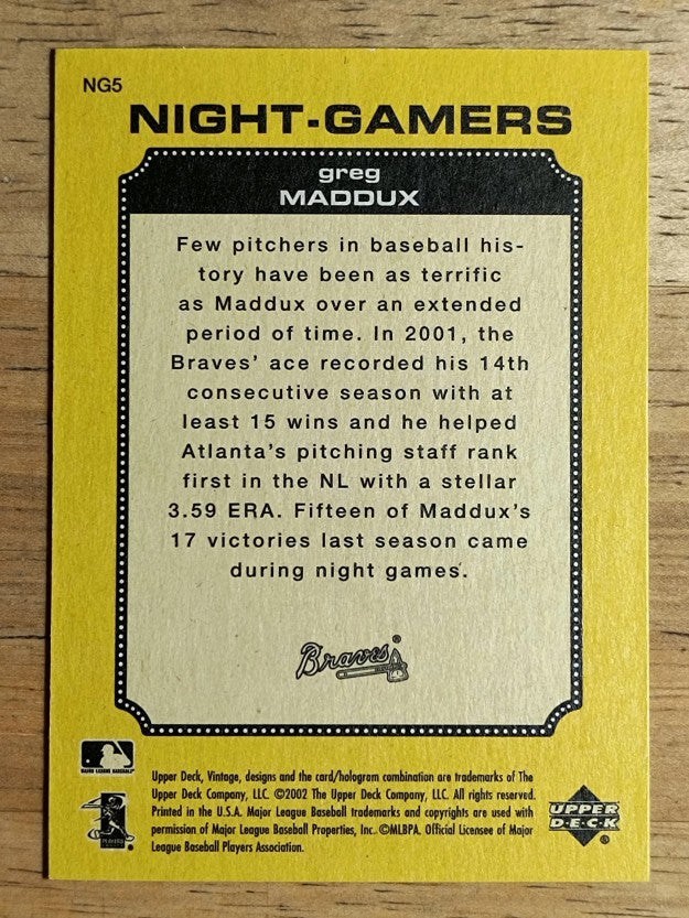 2002 Upper Deck Vintage Night Gamers #NG5 Greg Maddux
