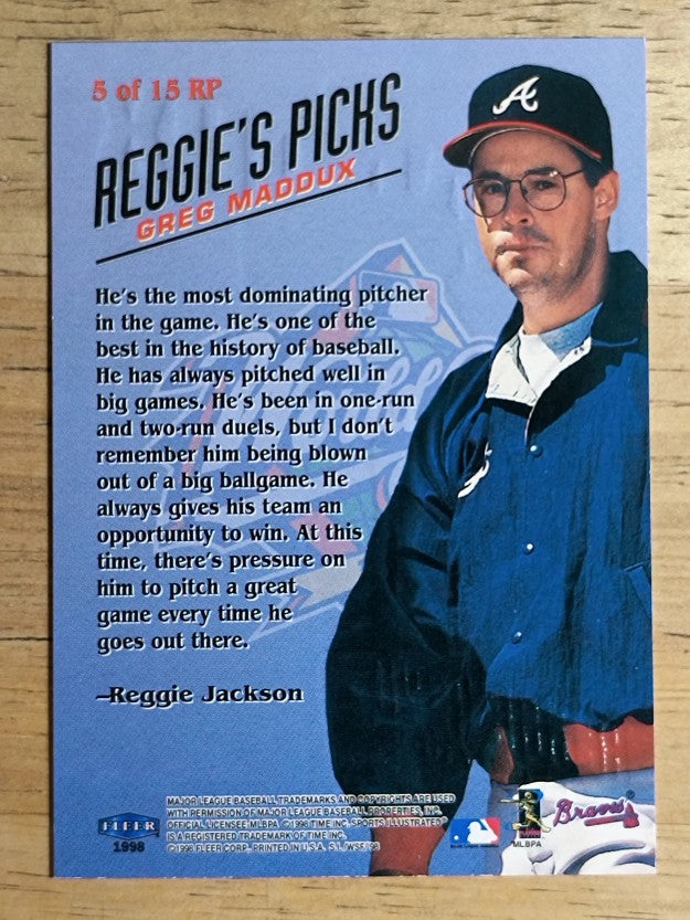 1998 Sports Illustrated World Series Fever Reggie Jackson's Picks #5 Greg Maddux