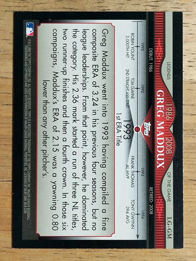 2009 Topps Legends of the Game #LGGM Greg Maddux
