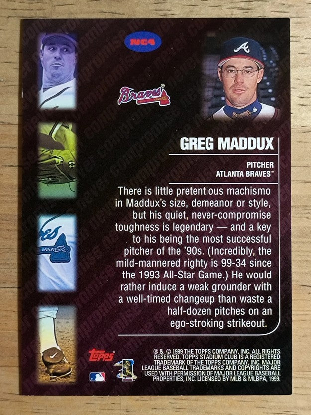 1999 Stadium Club Never Compromise #NC4 Greg Maddux