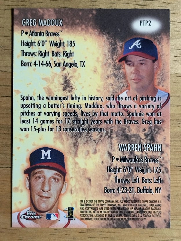 2001 Topps Chrome Past to Present #PTP2 Warren Spahn/Greg Maddux
