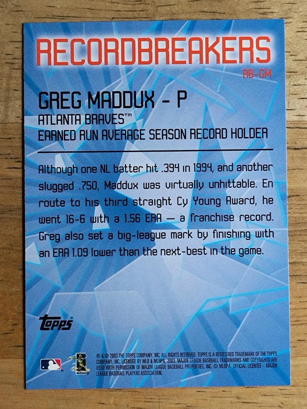 2003 Topps Record Breakers #GM Greg Maddux 2