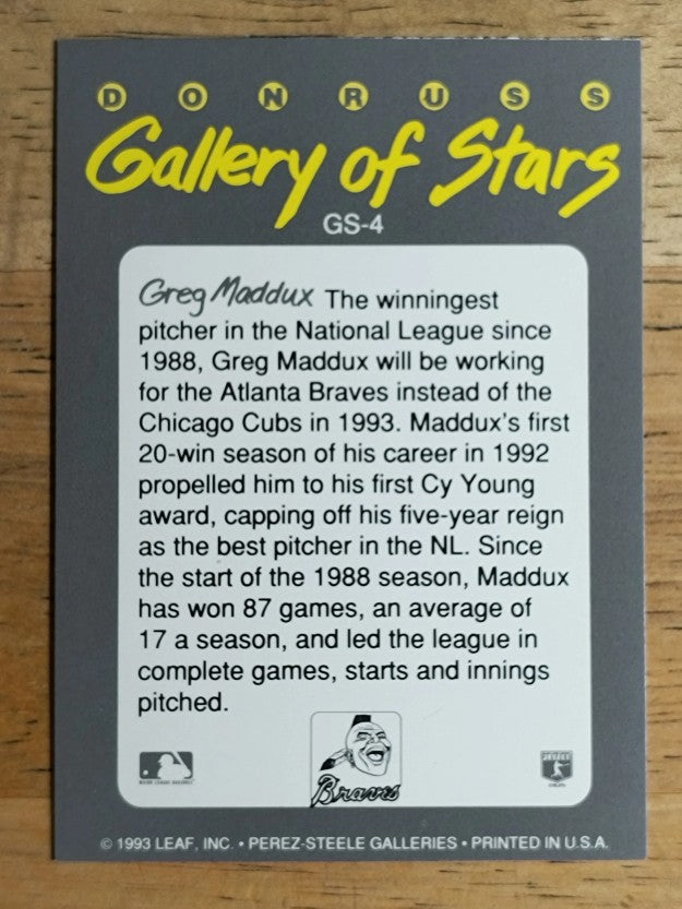 1993 Triple Play Gallery #GS4 Greg Maddux