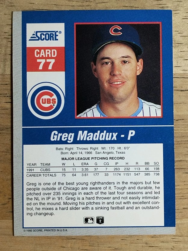 1992 Score Impact Players #77 Greg Maddux