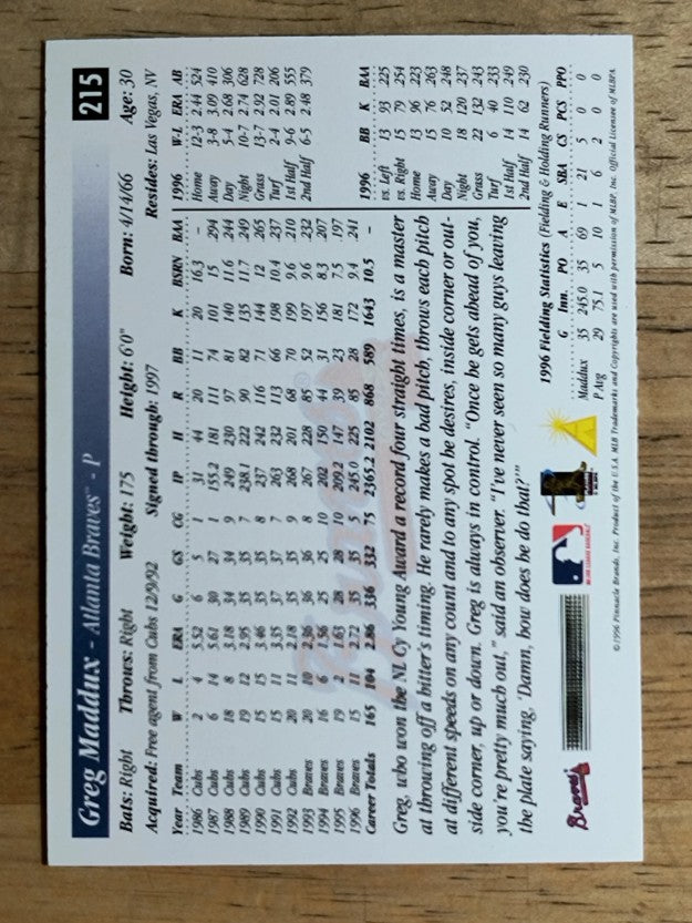1997 Score Premium Stock #215 Greg Maddux